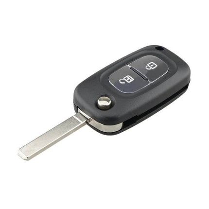 Foldable 2-Button Replacement Key Case for Renault Vehicles - black replacement shell with foldable blade and two button icons