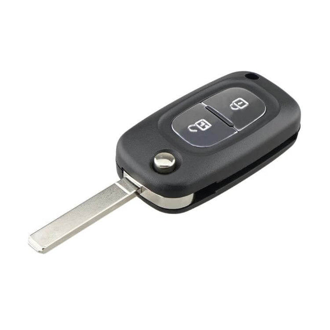 Foldable 2-Button Replacement Key Case for Renault Vehicles - black replacement shell with foldable blade and two button icons