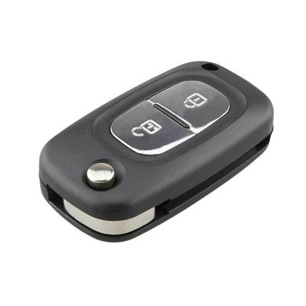 Foldable 2-Button Replacement Key Case for Renault Vehicles - black foldable key shell showing 2 chrome buttons and metal hinge