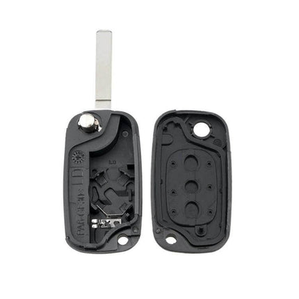 Replacement 3-Button Key Case for Renault Clio and Megane - black replacement shell with 3-button layout and metal flip blade