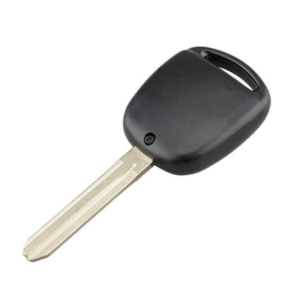 Toyota 2-Button Replacement Car Key Case with Key Blade black replacement shell and metal key blade, no electronics, for worn Toyota fob (angled view)