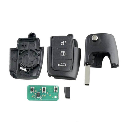 Programmable Remote Control Key for Ford Focus Vehicles - 433MHz replacement key shell with PCB, chip and flip blade, requires locksmith programming