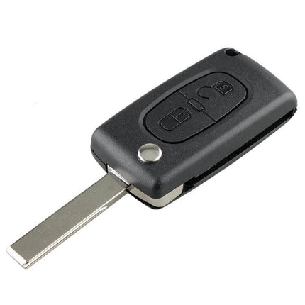 Peugeot 2-Button Remote Key for Vehicle Access Control replacement remote with flip blade, 433MHz and integrated chip, requires cutting and programming