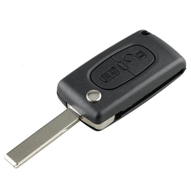 Peugeot 2-Button Remote Key for Vehicle Access Control replacement remote with flip blade, 433MHz and integrated chip, requires cutting and programming