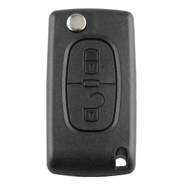 Peugeot 2-Button Remote Key for Vehicle Access Control - black replacement remote with 433MHz and integrated chip, requires cutting and programming