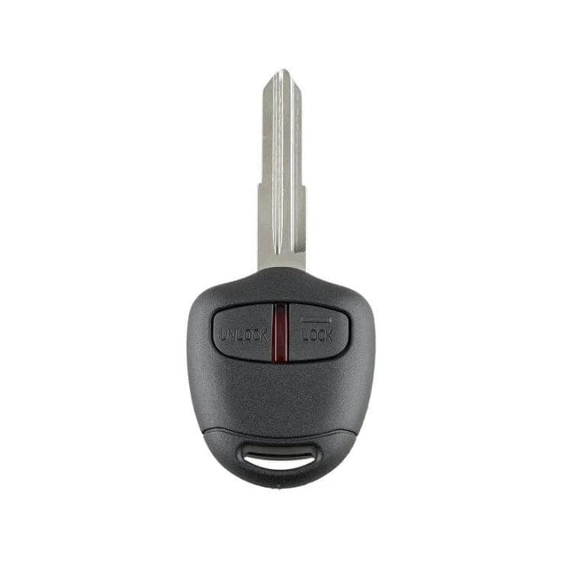 Mitsubishi 2-Button Car Key Remote with Integrated Battery front view showing key blade and lock/unlock buttons