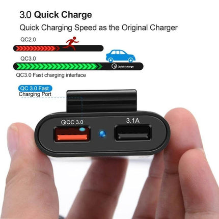 USB Car Charger Hub For Front And Back Seat Charging - compact 12V dual USB QC3.0 and 3.1A ports for front and rear passengers
