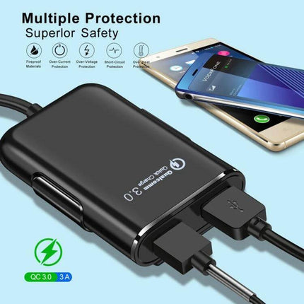 USB Car Charger Hub For Front And Back Seat Charging compact 12V QC3.0 multi-port charger with safety protections for family trips and rideshares