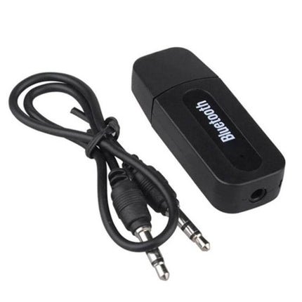 M1 Bluetooth Audio Transmitter Receiver For Portable Audio - compact black Bluetooth transmitter/receiver with 3.5mm audio cable