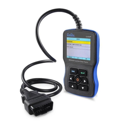 Creator Tool for Everyday Car Maintenance and Checks - handheld OBD2 reader showing menu and cable for BMW 1997-2013 diagnostics