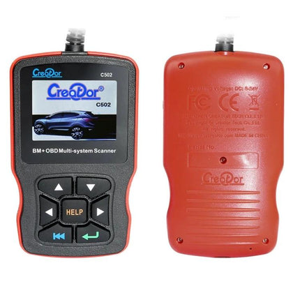 Creator Tool for Everyday Mercedes-Benz Vehicle Maintenance - Creator C502 OBD2 scanner front and back view, red handheld diagnostic tool