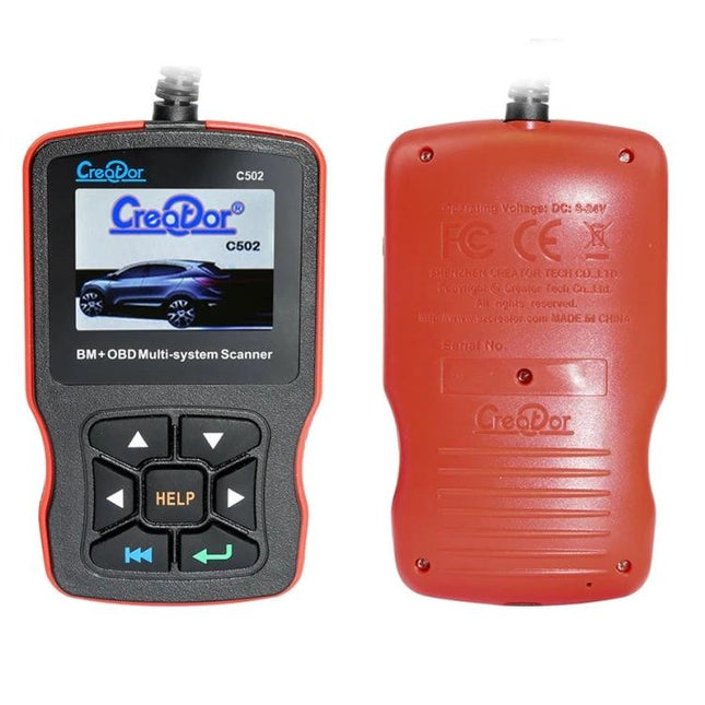 Creator Tool for Everyday Mercedes-Benz Vehicle Maintenance - Creator C502 OBD2 scanner front and back view, red handheld diagnostic tool