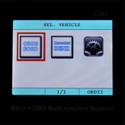Creator Tool for Everyday Mercedes-Benz Vehicle Maintenance - C502 OBD2 screen showing OBDII and Mercedes BENZ selection for basic diagnostics