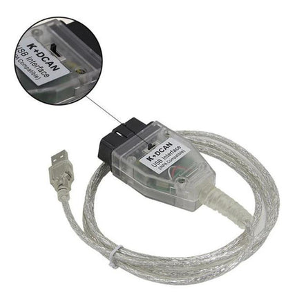 INPA USB Cable for Everyday BMW Vehicle Maintenance - clear K+DCAN OBD USB diagnostic cable with USB-A connector