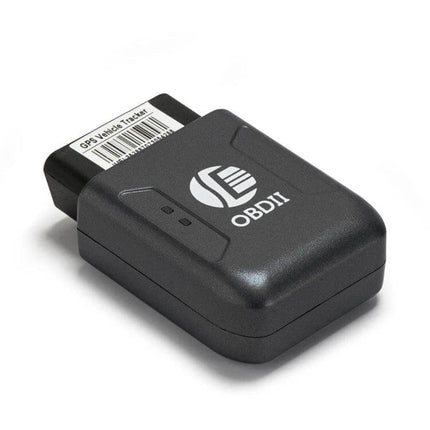 GPS Car Tracker with Vibration Alarm for Vehicle Security OBDII plug-in tracker showing compact black OBDII unit with LEDs