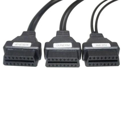 Essential Cables for Routine Car Checks and Maintenance — trio of black OBD2 diagnostic cables for home and garage vehicle inspections