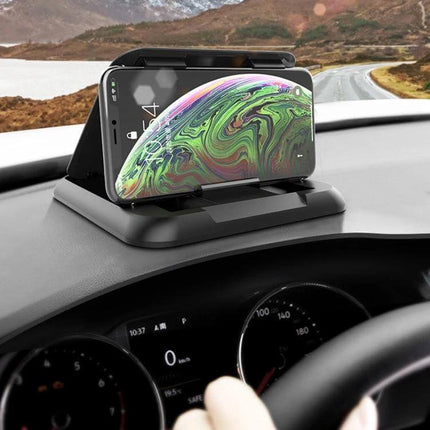 Carbon Fiber Texture Silicone Car Phone Holder for Smartphones on car dash holding smartphone securely while driving