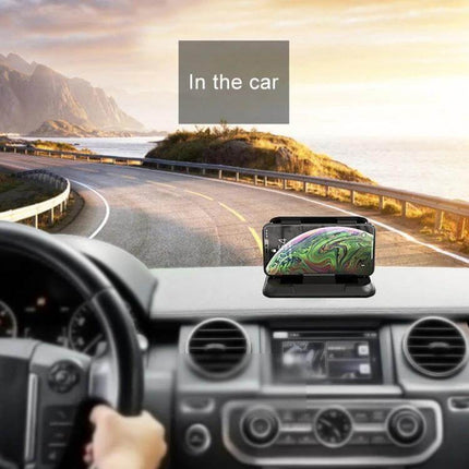 Carbon Fiber Texture Silicone Car Phone Holder for Smartphones mounted on dashboard holding smartphone visible while driving