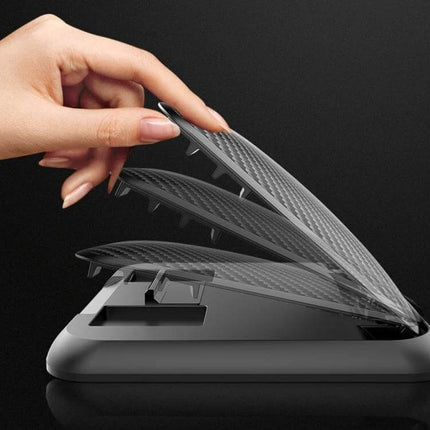 Carbon Fiber Texture Silicone Car Phone Holder for Smartphones showing adjustable silicone grip angles for secure phone mounting in car