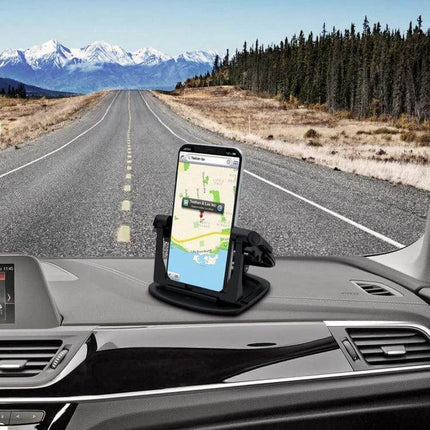 Adjustable Car Dashboard Phone Holder for 3.5 to 6.5 Inch Phones mounted on dashboard showing phone with navigation on open road