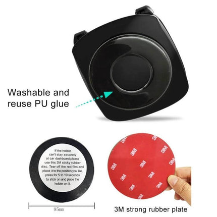 Adjustable Car Dashboard Phone Holder for 3.5 to 6.5 Inch Phones – washable reusable PU glue pad and 3M strong rubber plate shown