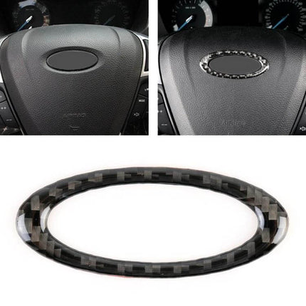 Decorative Carbon Fiber Steering Wheel Frame for Ford Mondeo shown installed and as standalone carbon fiber trim ring