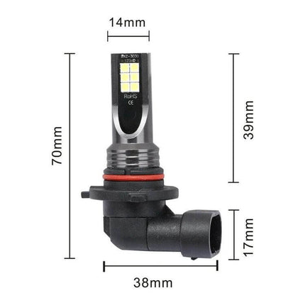Car LED Fog Light Set Of Two White Light For All Season Driving - compact LED replacement fog lamp with dimensions and red gasket