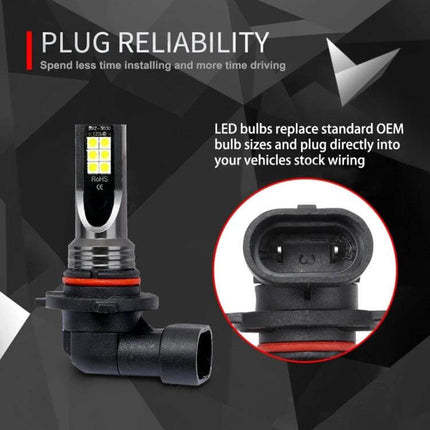 Car LED Fog Light Set Of Two White Light For All Season Driving - close-up of LED fog bulb and plug showing plug reliability and OEM fit