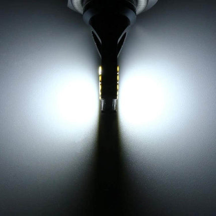 Car LED Fog Light Set Of Two White Light For All Season Driving - close-up of bright twin LED fog lamp beam
