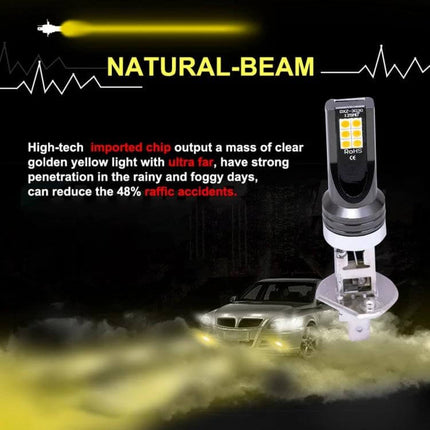 Car LED Fog Light, 3000K Warm Yellow for Foggy Roads - warm yellow beam fog light, simple install, improved visibility in rain and mist