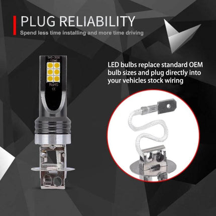 Car LED Fog Light 2-Pack for Easy Night Driving on Wet Roads - yellow LED plug-and-play bulb showing LED array and wiring plug