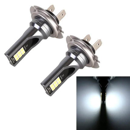 H7 Car LED Fog Light White Beam, Easy to Install, Pack of 2 - dual H7 LED fog lamp bulbs showing white beam and plug-and-play fit