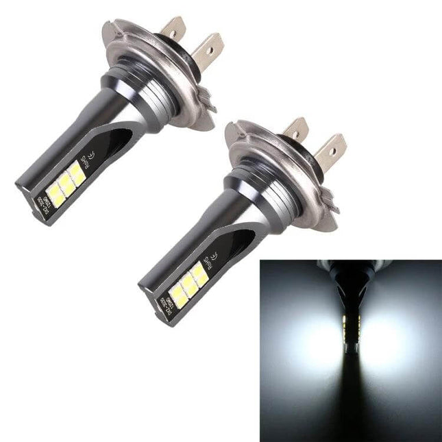 H7 Car LED Fog Light White Beam, Easy to Install, Pack of 2 - dual H7 LED fog lamp bulbs showing white beam and plug-and-play fit