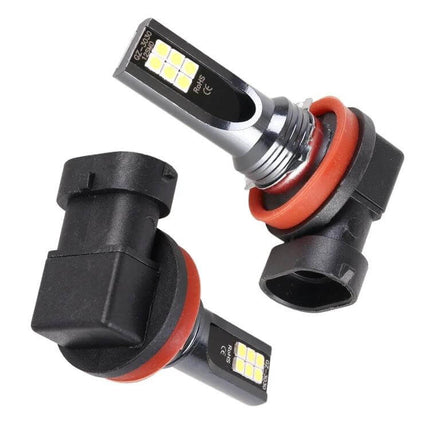 Car LED Fog Light White For Everyday Driving, Easy Install - compact dual-LED replacement bulbs with red gaskets for fog lamp housings