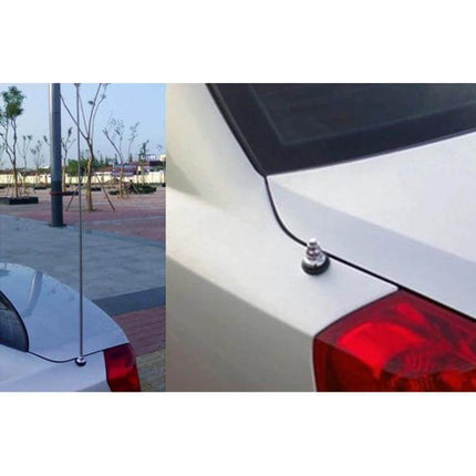 Adjustable Automatic Expansion Car Antenna for AM/FM Radio Use mounted on sedan trunk showing adjustable angle and improved reception