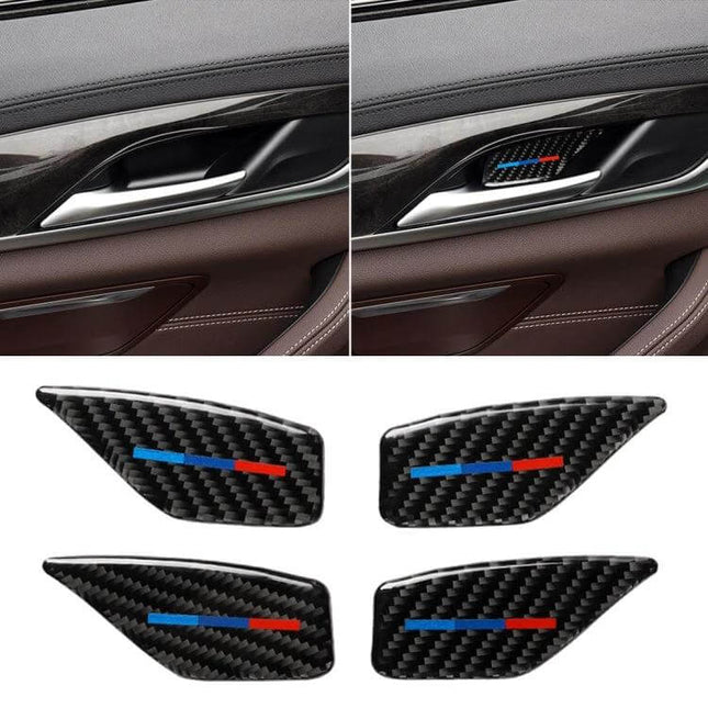 Carbon Fiber Tricolor Decorative Door Handle Stickers for BMW - carbon fiber M stripe door handle trim set