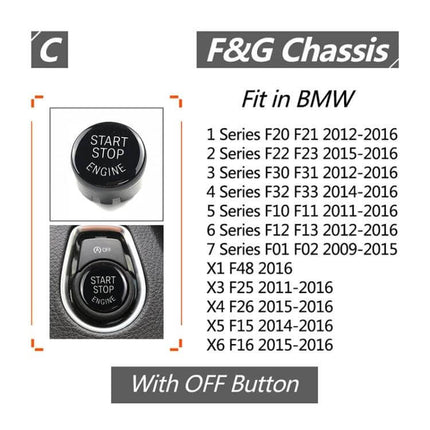 BMW Engine Start Push Button Cover for G and F Chassis Models - black start stop engine cover with OFF button fitment list