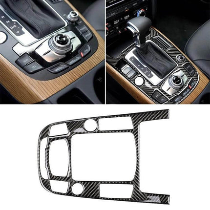 Carbon Fiber Decorative Sticker for Audi Gear Panel showcased on Audi center console with carbon fiber texture