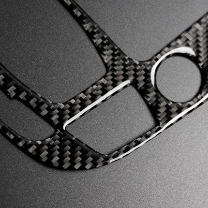 Carbon Fiber Decorative Sticker for Audi Gear Panel close-up showing textured carbon weave and precise cutouts for dashboard controls