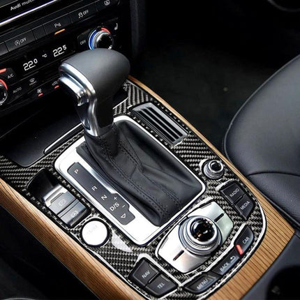 Carbon Fiber Decorative Sticker for Audi Gear Panel installed on Audi center console gear shift area