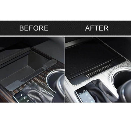 Carbon Fiber Decorative Sticker for Toyota Camry Storage Box Groove shown in before and after interior comparison