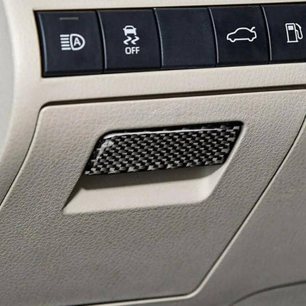 Carbon Fiber Decorative Sticker for Toyota Camry Handle - close-up of carbon fiber sticker applied to interior door handle area (2018-2019 models)