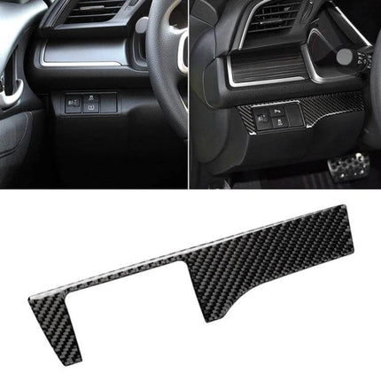 Carbon Fiber Headlight Switch Decorative Sticker for Honda Civic 2016-2019 installed on dashboard near steering wheel