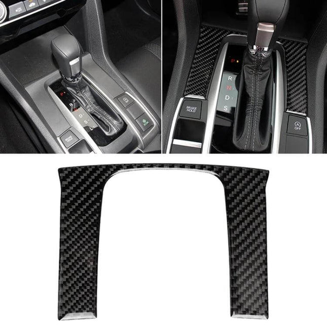 Decorative Carbon Fiber Sticker for Honda Civic Gear Panel - textured black wrap for 2016-2019 gear shift surround, easy-install non-permanent upgrade