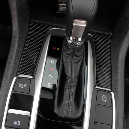 Decorative Carbon Fiber Sticker for Honda Civic Gear Panel installed around gear shifter to add textured modern look