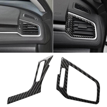 Carbon Fiber Right and Left Air Outlet Sticker for Honda Civic 2016-2019 installed on dashboard vents, close-up of carbon fiber finish