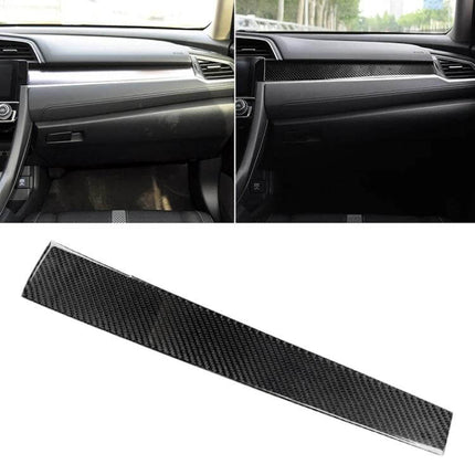 Carbon Fiber Decorative Sticker for Honda Civic Central Control 2016-2019 installed on dashboard showing before and after carbon fiber finish