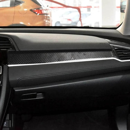 Carbon Fiber Decorative Sticker for Honda Civic Central Control 2016-2019 installed on dashboard panel, sleek carbon fiber finish