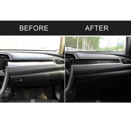 Carbon Fiber Decorative Sticker for Honda Civic Central Control 2016-2019 showing before and after dashboard upgrade