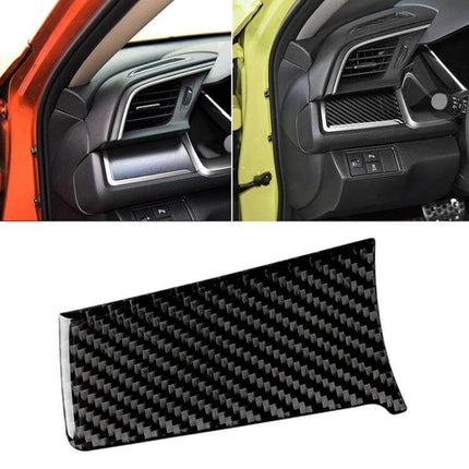 Carbon Fiber Decorative Sticker for Honda Civic 2016-2019 applied to dashboard trim, black carbon fiber texture accent piece